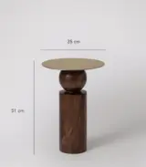 Zuse Brass Top Acacia Wood Round Shaped Side Table – Dark Brown Finish - Image 3