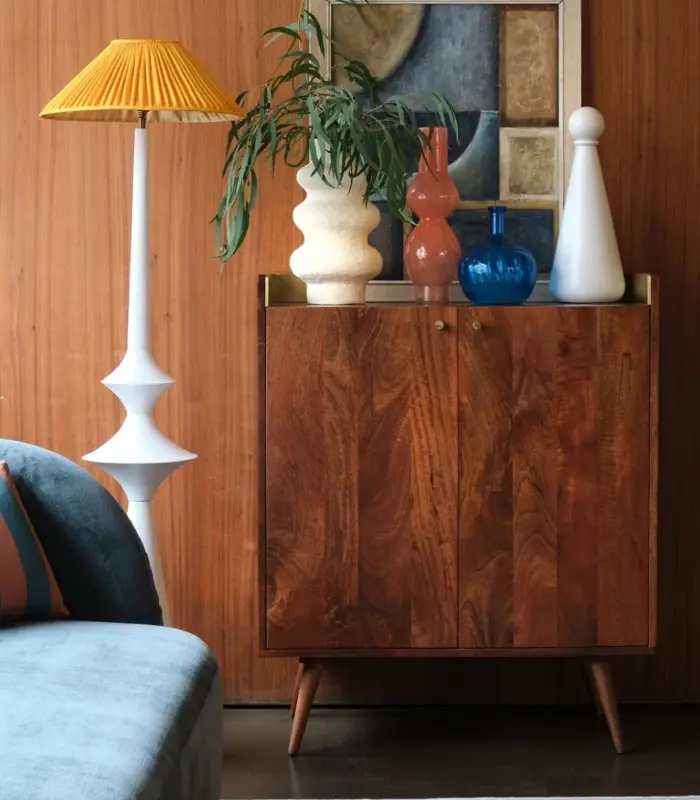 Ferisco Mango Wood And Brass Cabinet – Light Brown Finish