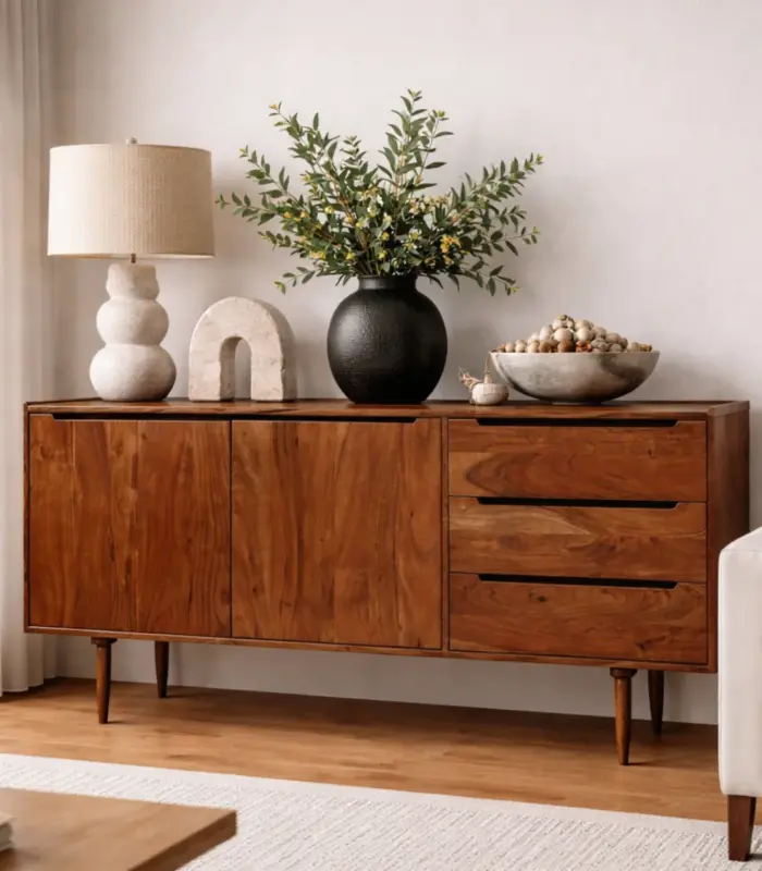 Juvil Solid Acacia Wood Sideboard – Dark Brown Finish 1