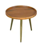 Winy Minimalist Teak Wood Round Shaped Side Table With Golden Legs – Walnut Finish - Image 4