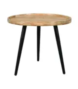 Minimalist Teak Wood Round Shaped Side Table With Metal Legs – Walnut Finish
