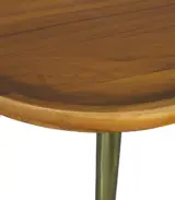 Minimalist Teak Wood Round Shaped Side Table With Metal Legs – Walnut Finish