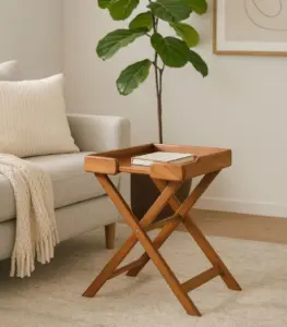 Optimist Mango Wood Folding X Frame Side Table – Dark Brown Finish
