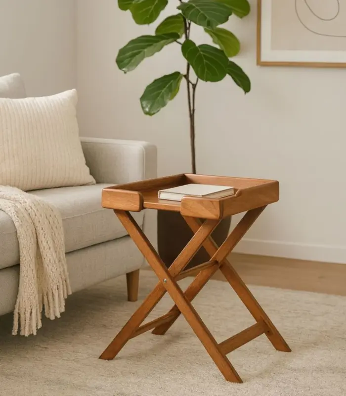 Optimist Mango Wood Folding X Frame Side Table – Dark Brown Finish