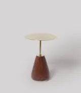 Haly Wenish Brass Top Acacia Wood Round Shaped Side Table – Dark Brown Finish - Image 3