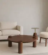 Henlie Mango Wood Round Shaped Coffee Table – Dark Brown Finish