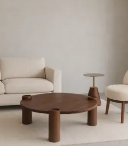 Henlie Mango Wood Round Shaped Coffee Table – Dark Brown Finish