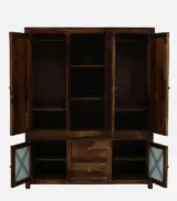Duro Sheesham Wood 3 Door Wardrobe with Mirror and Drawers – Provincial Teak Finish - Image 4