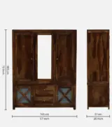 Duro Sheesham Wood 3 Door Wardrobe with Mirror and Drawers – Provincial Teak Finish - Image 5