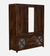 Duro Sheesham Wood 3 Door Wardrobe with Mirror and Drawers – Provincial Teak Finish - Image 3
