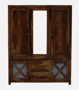 Duro Sheesham Wood 3 Door Wardrobe with Mirror and Drawers – Provincial Teak Finish 5