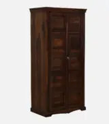 Sheesham Wood 2 Door Wardrobe In Provincial Teak Finish With 3 Shelves - Image 3