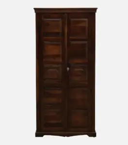 Sheesham Wood 2 Door Wardrobe In Provincial Teak Finish With 3 Shelves 5