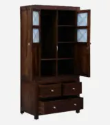 Sheesham Wood 2 Door Wardrobe With 3 Drawers And Shelves In Honey Finish