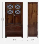 Sheesham Wood 2 Door Wardrobe With 3 Drawers And Shelves In Honey Finish - Image 3