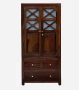 Sheesham Wood 2 Door Wardrobe With 3 Drawers And Shelves In Honey Finish - Image 4