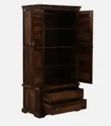 Sheesham Wood 2 Door Wardrobe With Drawers And Door Lock In Provincial Teak Finish - Image 3