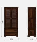 Sheesham Wood 2 Door Wardrobe With Drawers And Door Lock In Provincial Teak Finish - Image 4