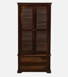 Sheesham Wood 2 Door Wardrobe With Drawers And Door Lock In Provincial Teak Finish 5
