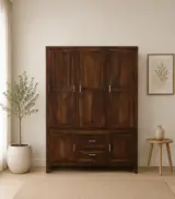 Sheesham Wood 3 Door Wardrobe With Drawers In Provincial Teak Finish