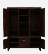 Sheesham Wood 3 Door Wardrobe With Drawers In Provincial Teak Finish - Image 2
