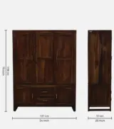 Sheesham Wood 3 Door Wardrobe With Drawers In Provincial Teak Finish - Image 3