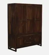 Sheesham Wood 3 Door Wardrobe With Drawers In Provincial Teak Finish - Image 4