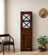 Sheesham Wood Storage Cabinet With Drawer In Provincial Teak Finish