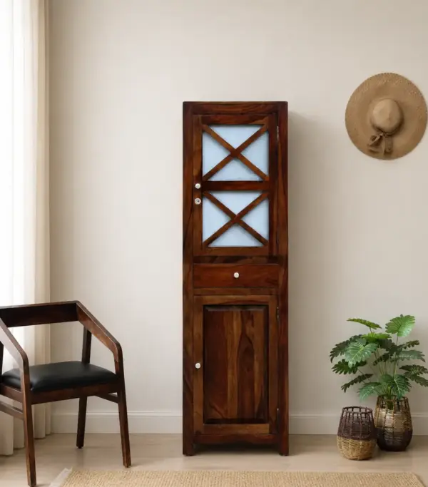 Sheesham Wood Storage Cabinet With Drawer In Provincial Teak Finish