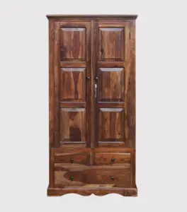 Tovile Sheesham Wood 2 Door Wardrobe With Drawers In Brown Finish 5