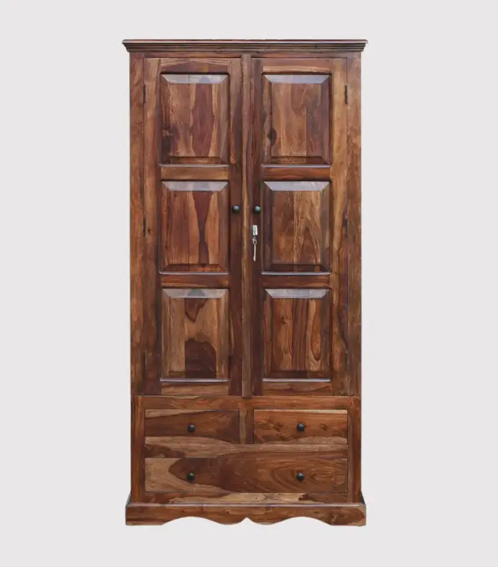Tovile Sheesham Wood 2 Door Wardrobe With Drawers In Brown Finish 5