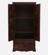 Sheesham Wood 2 Door Wardrobe With Drawers And Door Lock In Provincial Teak Finish - Image 2