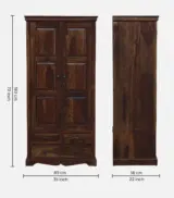 Sheesham Wood 2 Door Wardrobe With Drawers And Door Lock In Provincial Teak Finish - Image 3