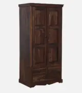 Sheesham Wood 2 Door Wardrobe With Drawers And Door Lock In Provincial Teak Finish - Image 4