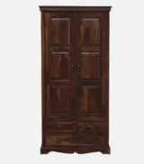 Sheesham Wood 2 Door Wardrobe With Drawers And Door Lock In Provincial Teak Finish - Image 5