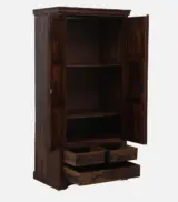 Sheesham Wood 2 Door Wardrobe With Drawers And Door Lock In Provincial Teak Finish - Image 8