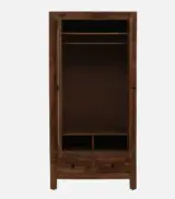 Mango Wood 2 Door Wardrobe With Rattan Jali Doors And Drawers In Rustic Teak Finish - Image 3