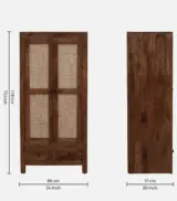 Mango Wood 2 Door Wardrobe With Rattan Jali Doors And Drawers In Rustic Teak Finish - Image 2
