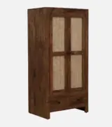 Mango Wood 2 Door Wardrobe With Rattan Jali Doors And Drawers In Rustic Teak Finish - Image 5